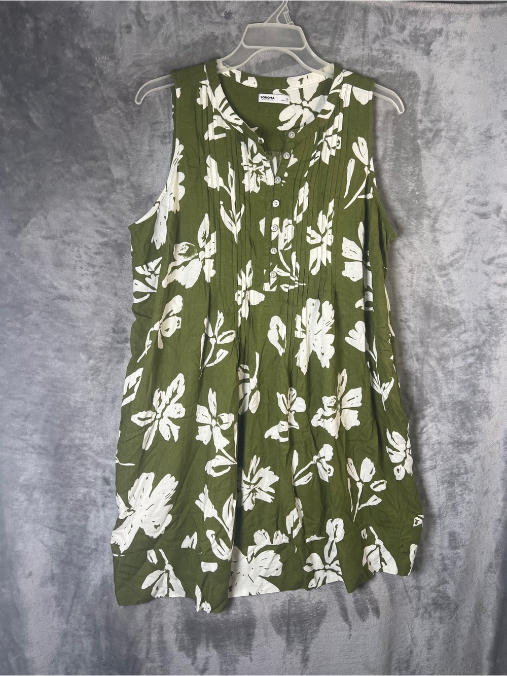 Sonoma Olive Green Sleeveless Floral Tunic - Picture 2 of 10